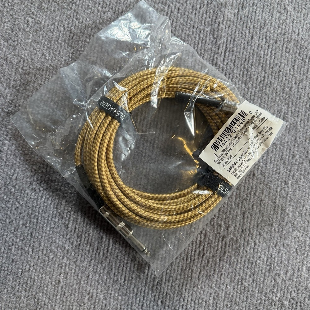 GLS Audio Instrument Guitar Cable 20" FT NEW Yellow Brown Tweed Cloth